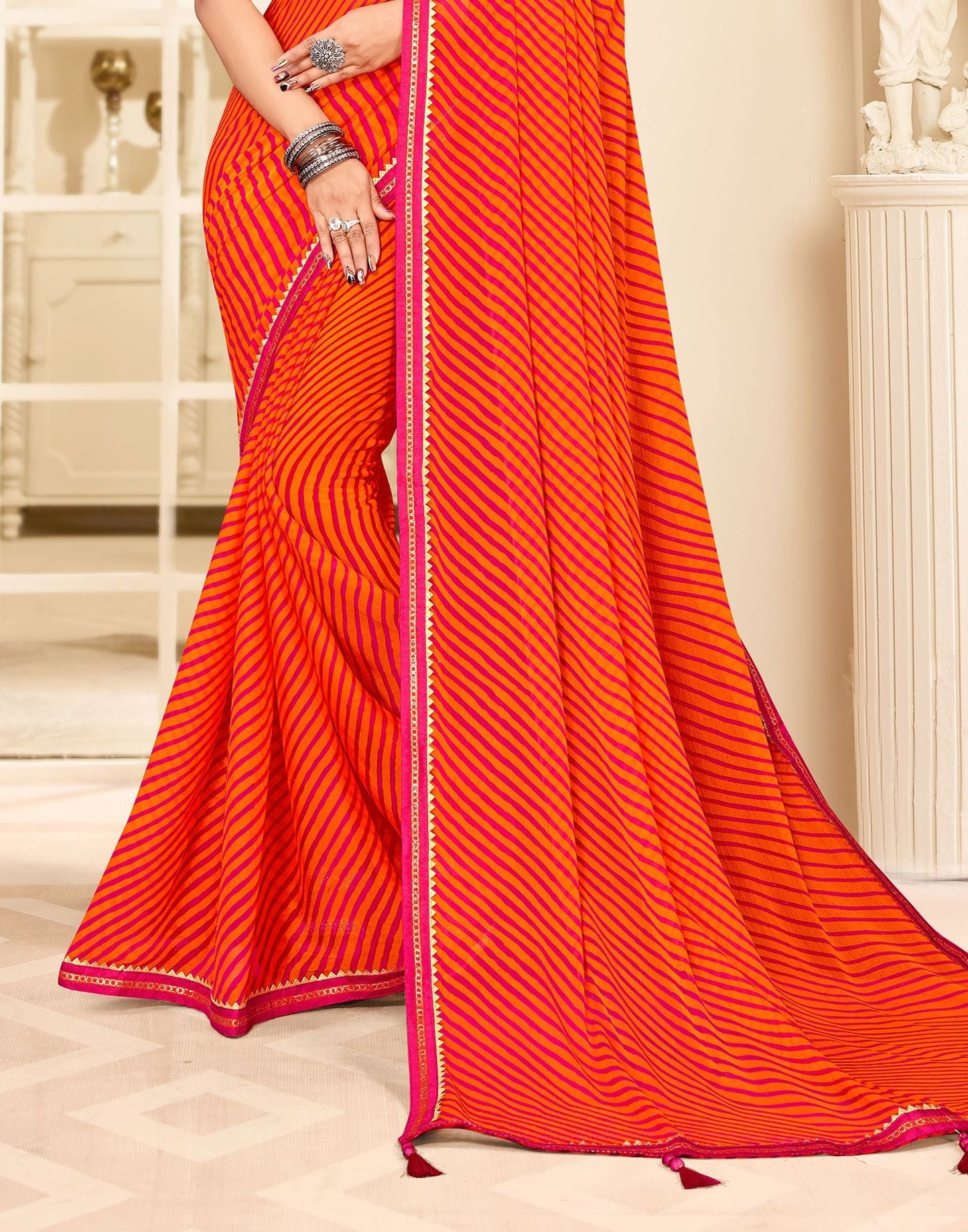 Orange Printed Saree | Sudathi