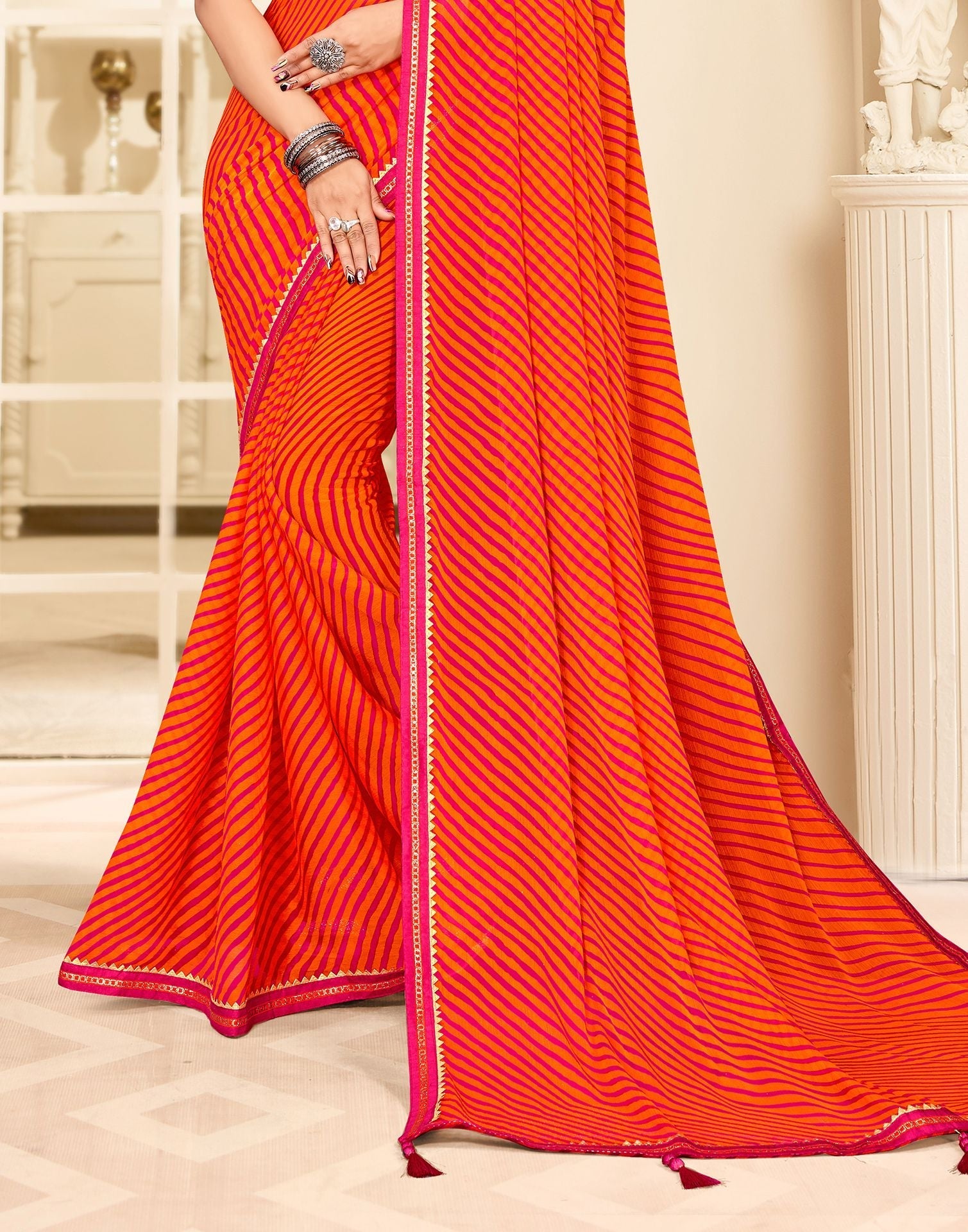 Orange Printed Saree | Sudathi