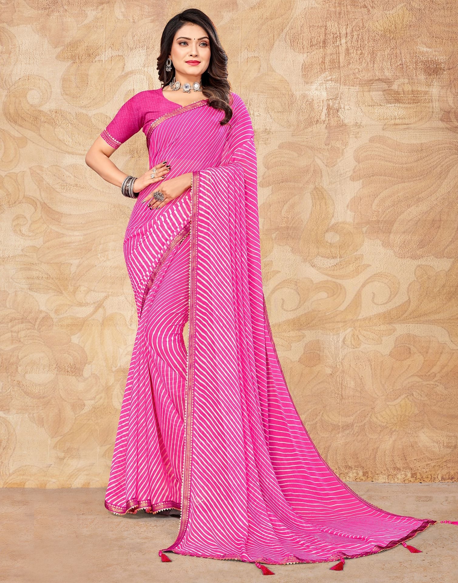 Pink Printed Saree | Leemboodi