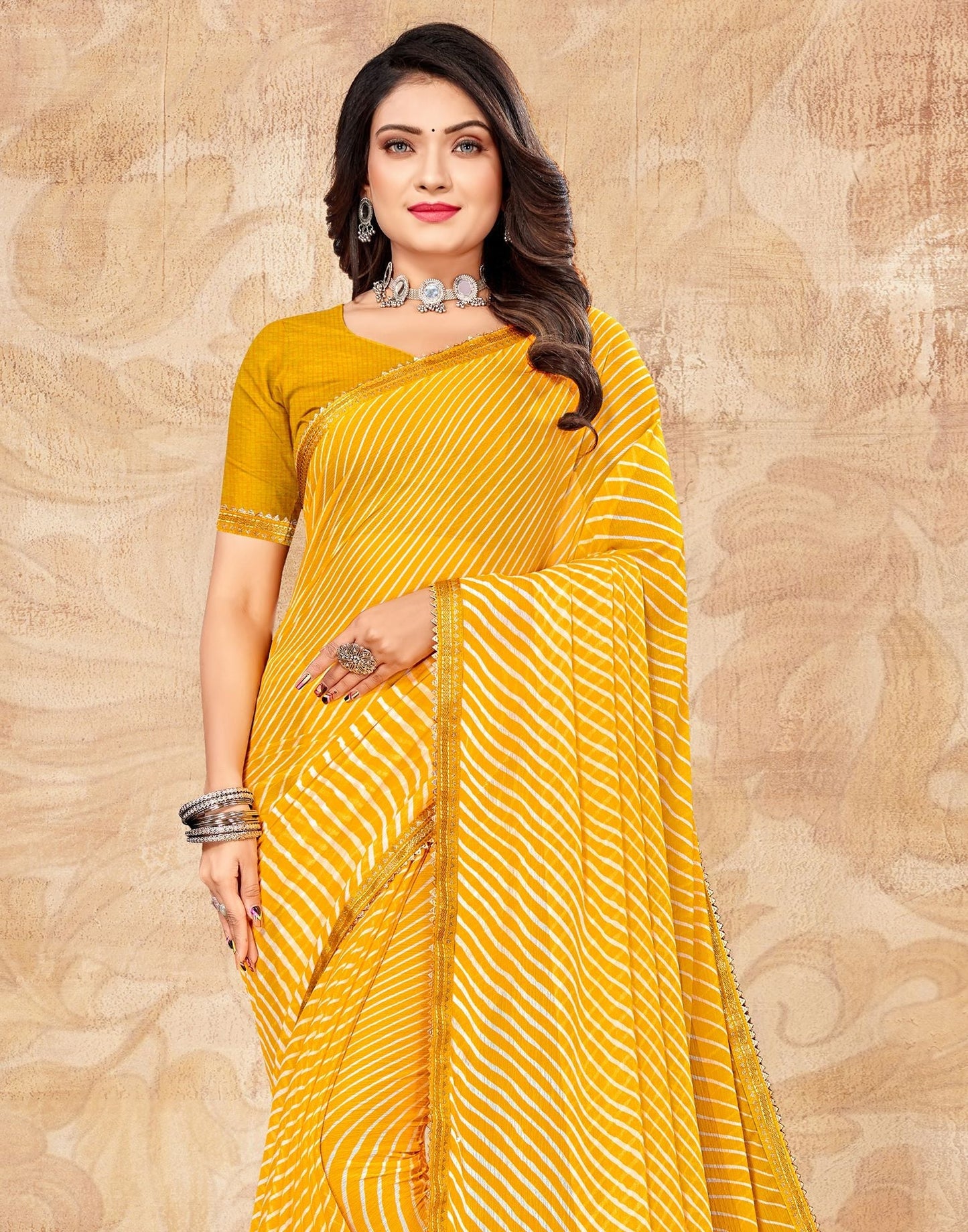 Yellow Printed Saree | Leemboodi