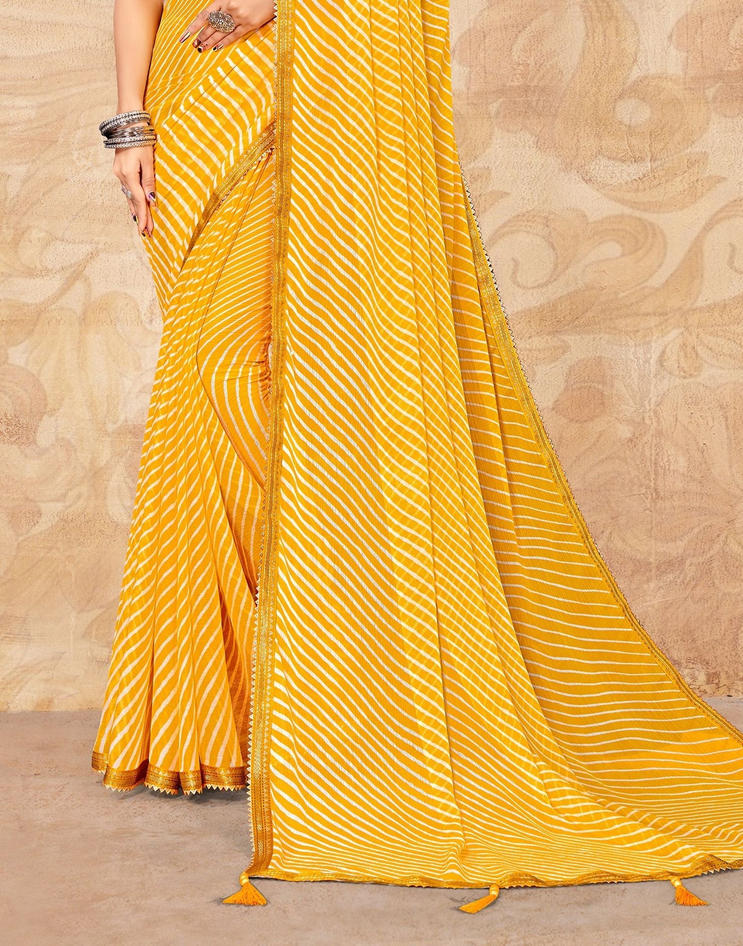 Yellow Printed Saree | Leemboodi