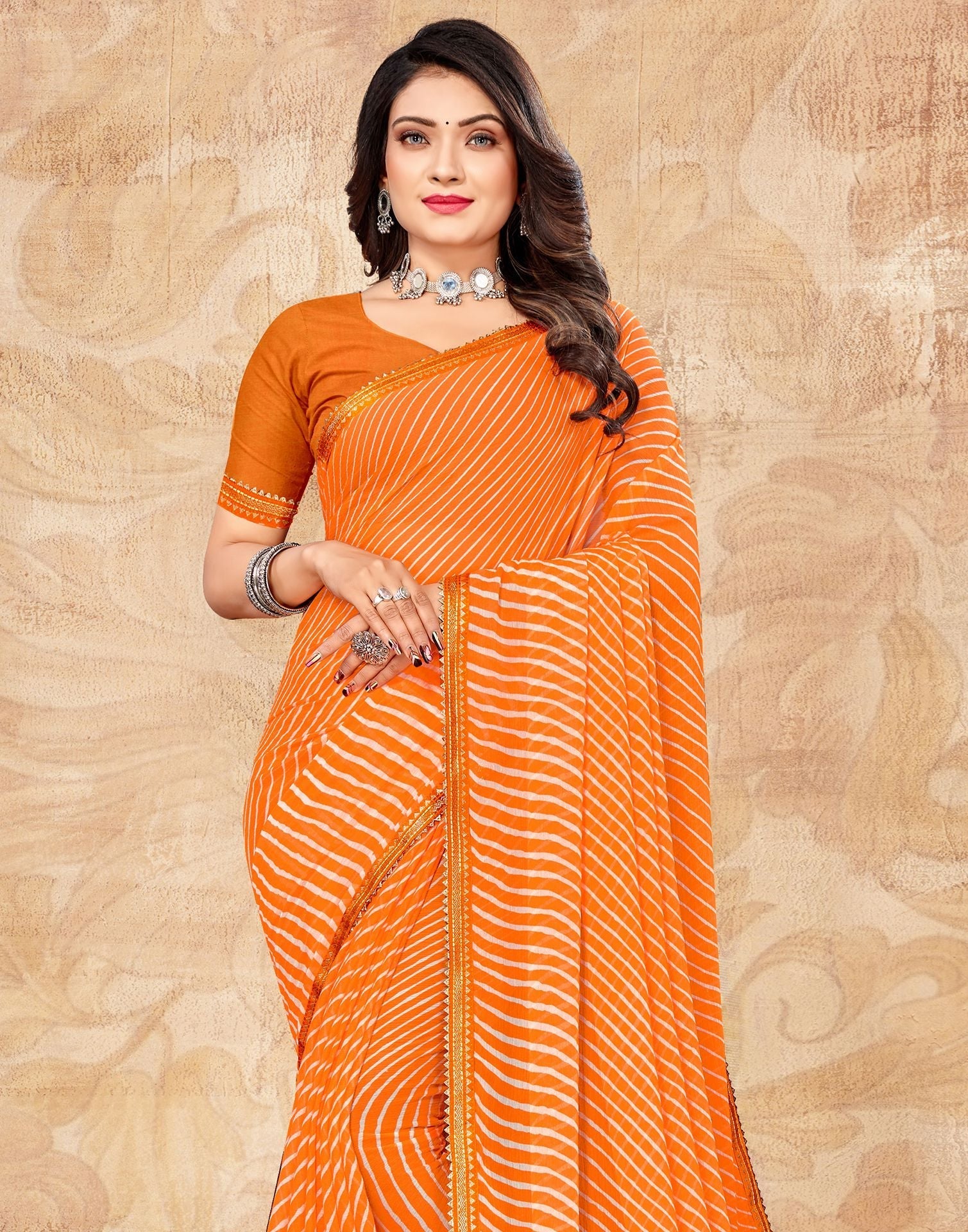 Orange Printed Saree | Leemboodi