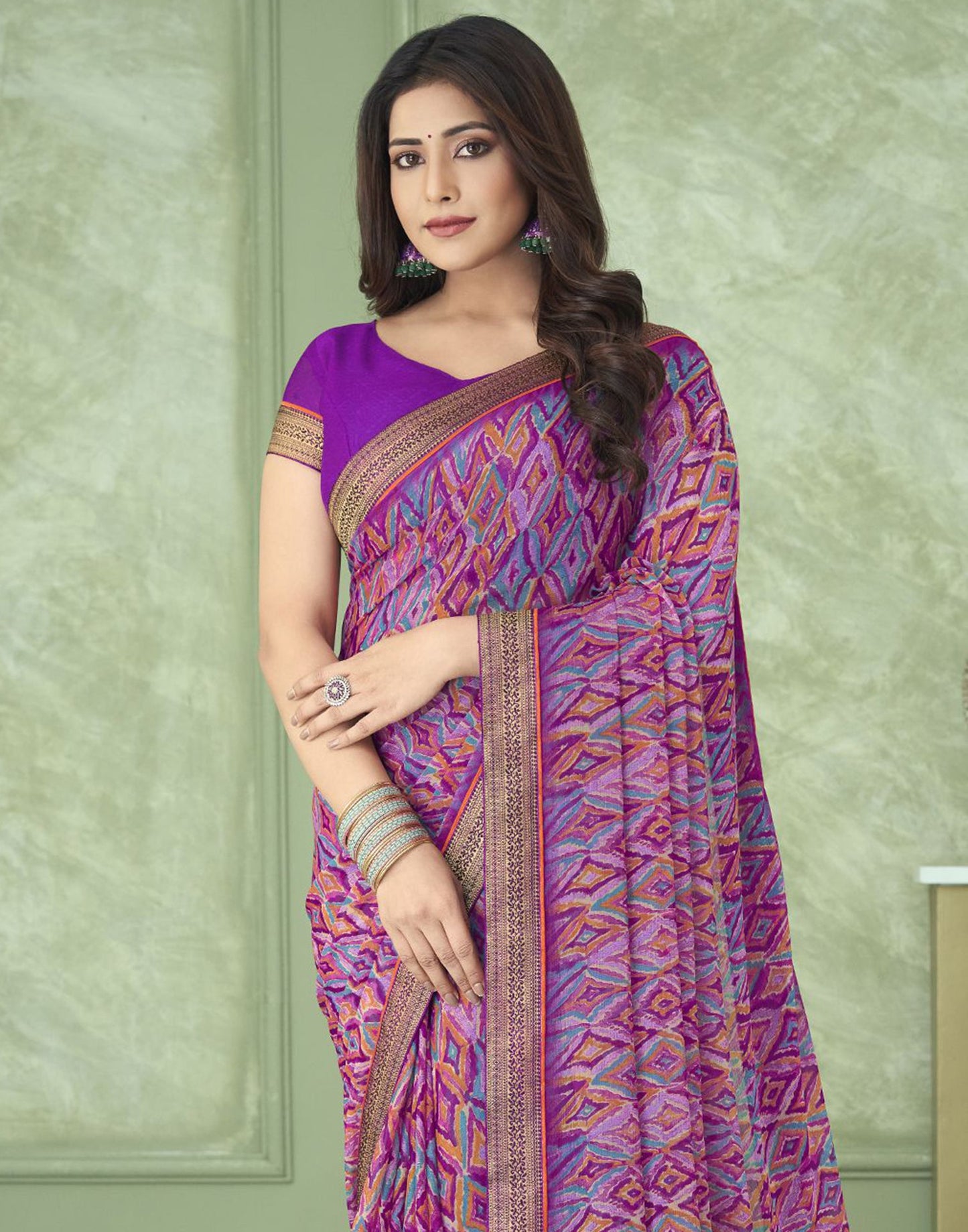 Purple Chiffon Printed Saree
