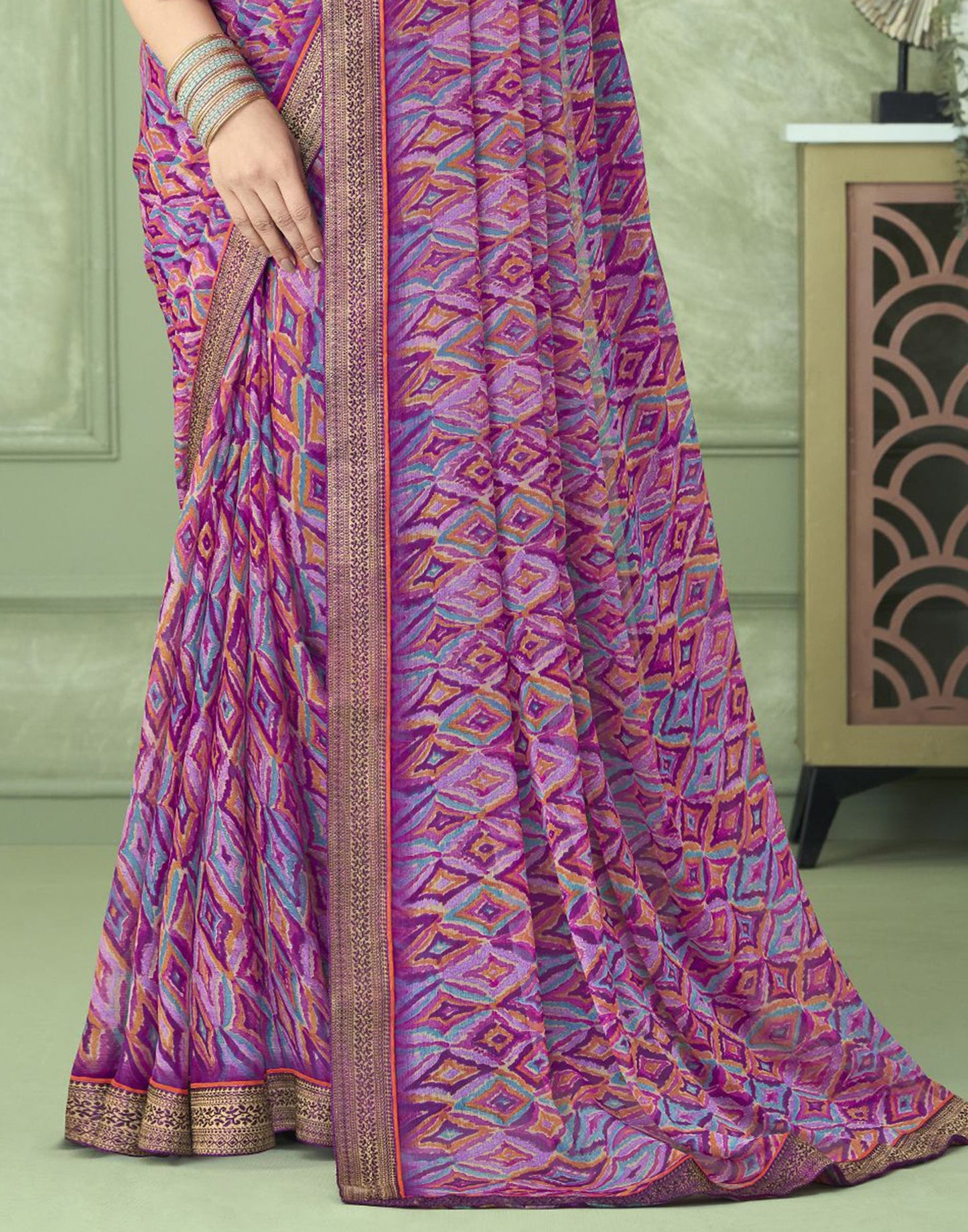 Purple Chiffon Printed Saree