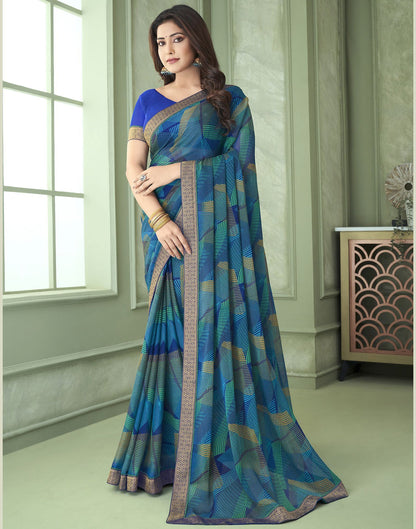 Blue Chiffon Printed Saree