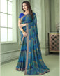 Blue Chiffon Printed Saree