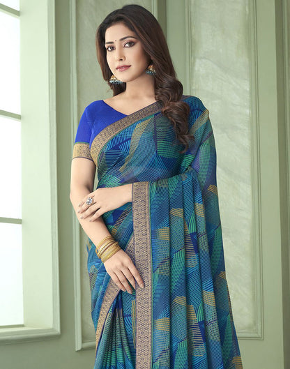 Blue Chiffon Printed Saree