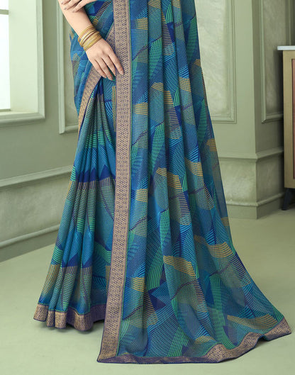 Blue Chiffon Printed Saree