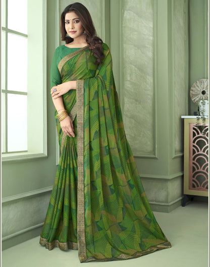 Green Chiffon Printed Saree
