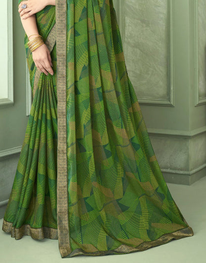 Green Chiffon Printed Saree