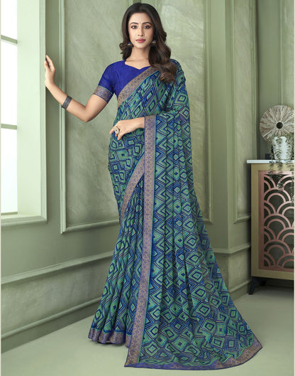 Blue Chiffon Printed Saree