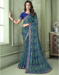 Blue Chiffon Printed Saree