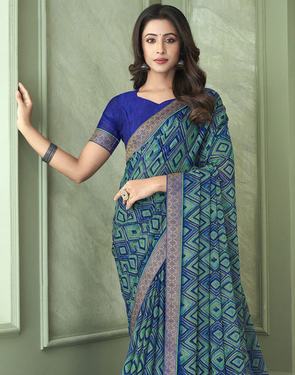 Blue Chiffon Printed Saree