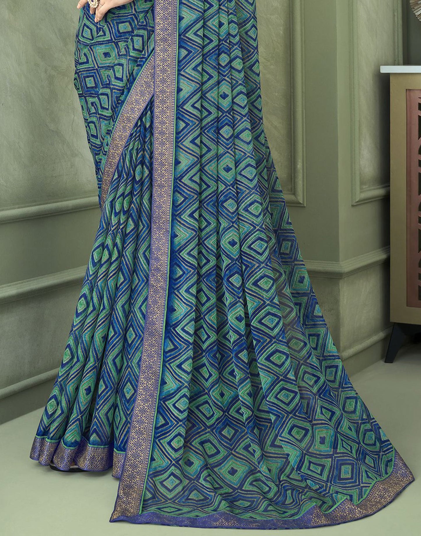 Blue Chiffon Printed Saree