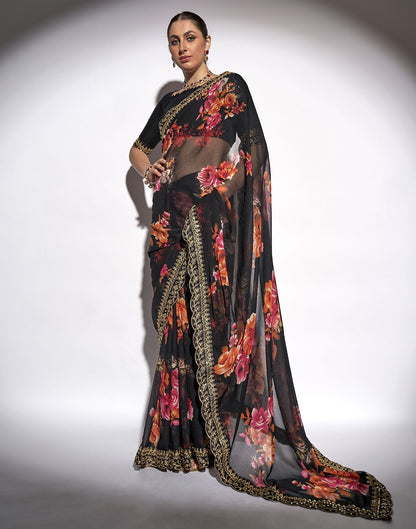 Black Printed Saree | Leemboodi