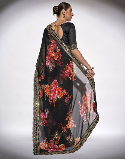 Black Printed Saree | Leemboodi