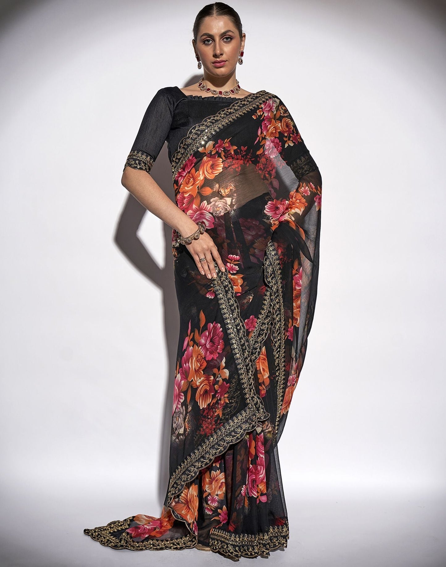 Black Printed Saree | Leemboodi
