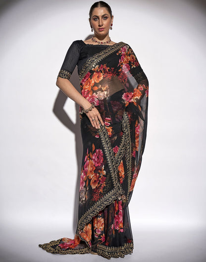 Black Printed Saree | Leemboodi