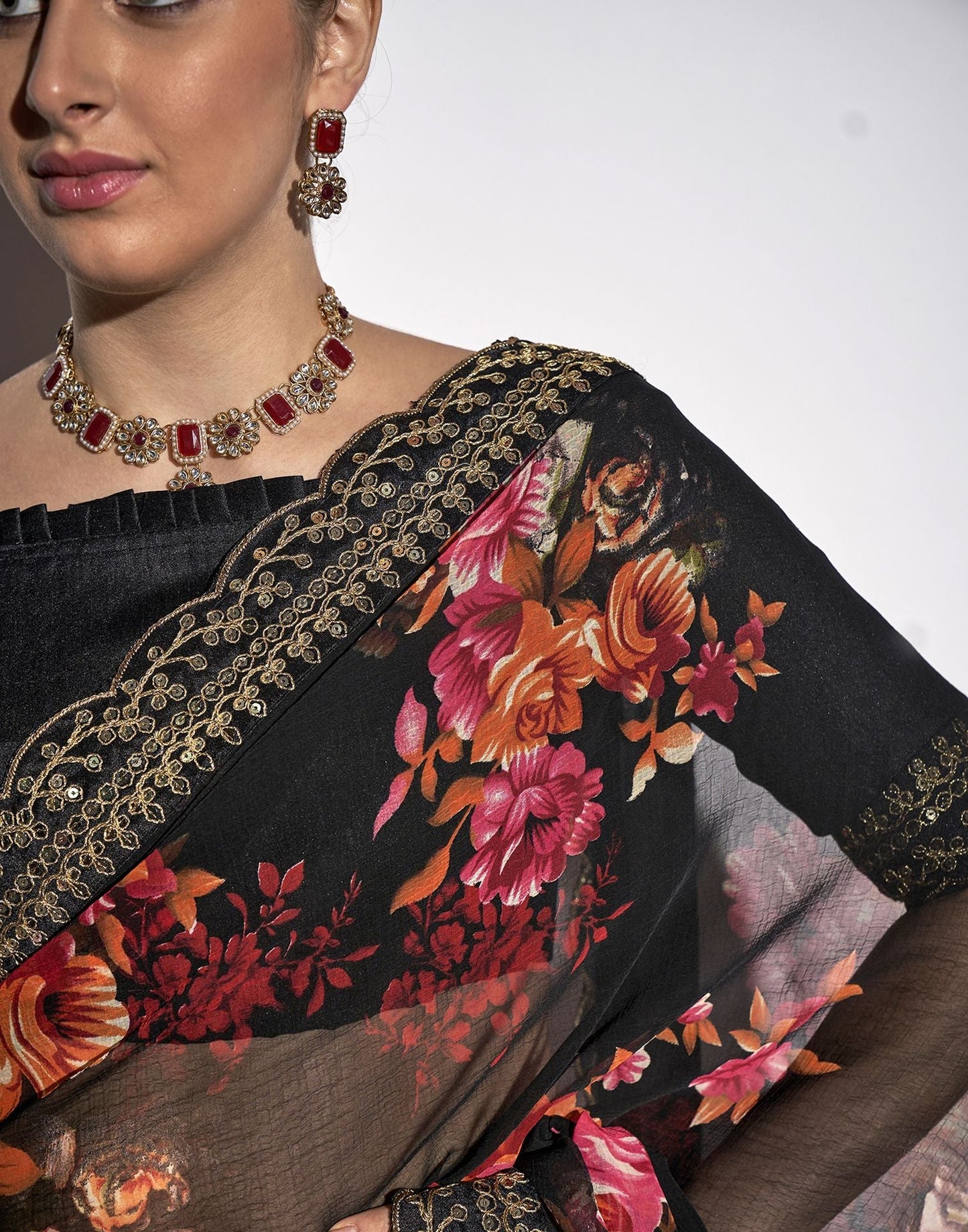 Black Printed Saree | Leemboodi