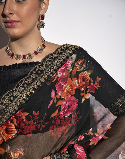 Black Printed Saree | Leemboodi