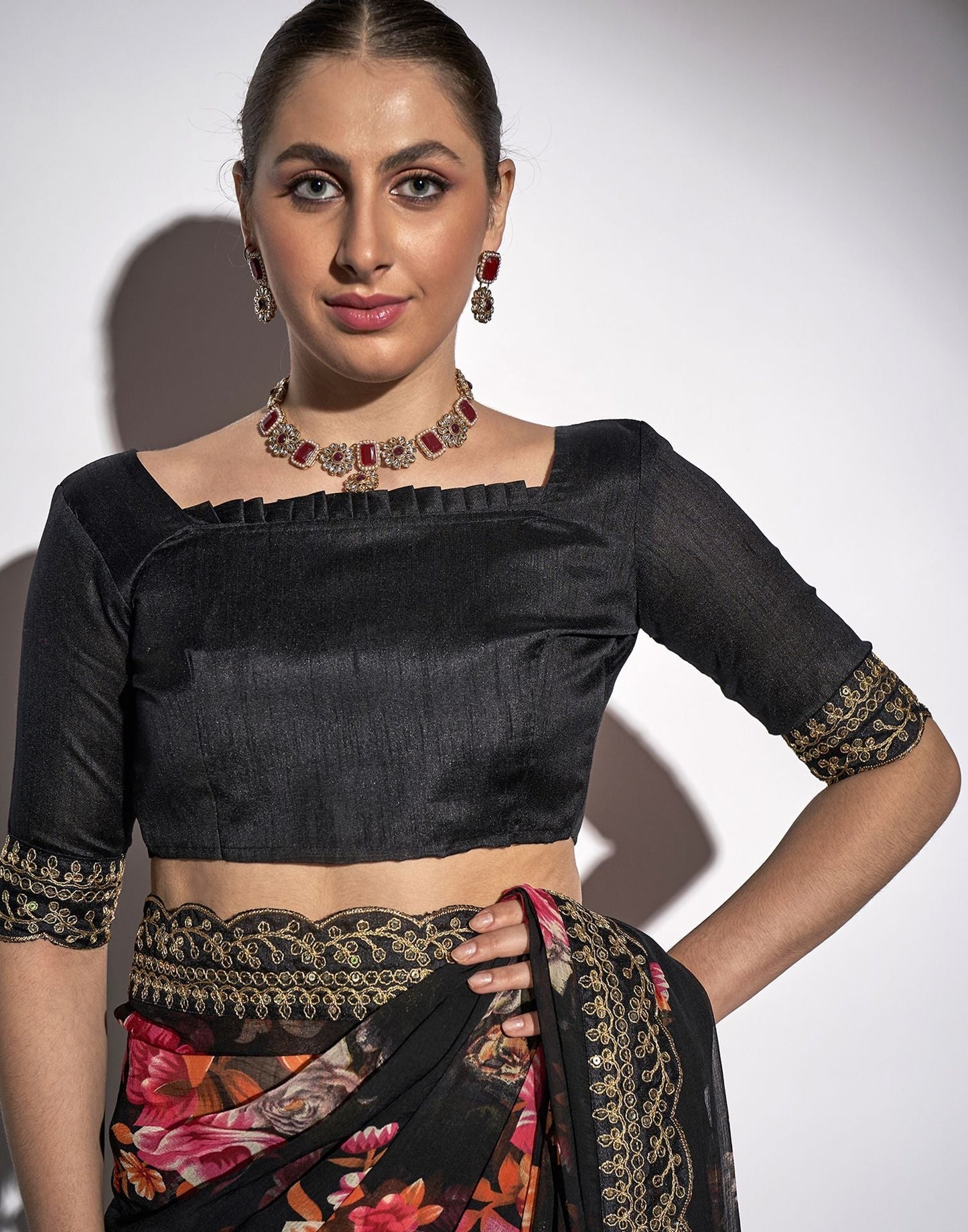 Black Printed Saree | Leemboodi