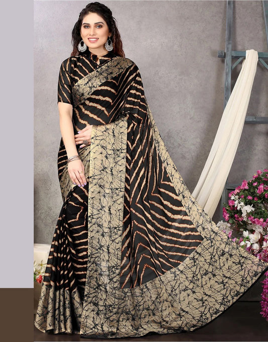 Black Chiffon Printed Saree | Sudathi