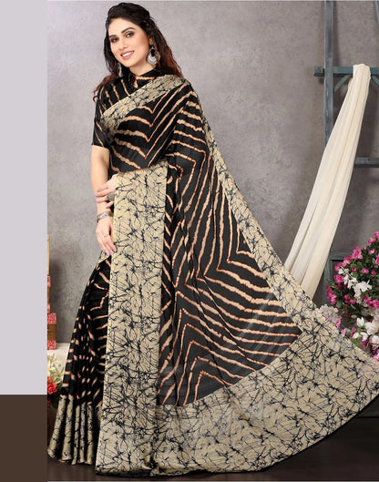 Black Chiffon Printed Saree | Sudathi