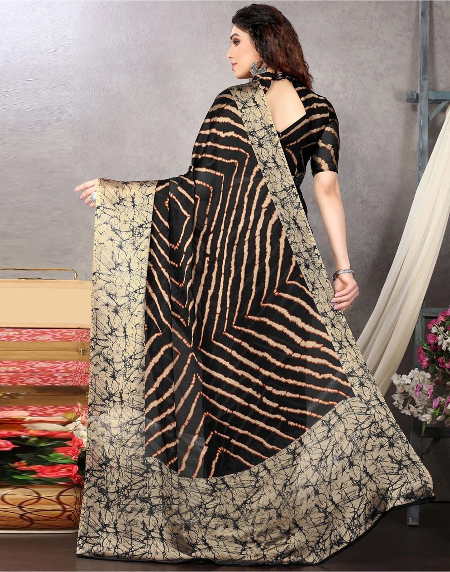 Black Chiffon Printed Saree | Sudathi