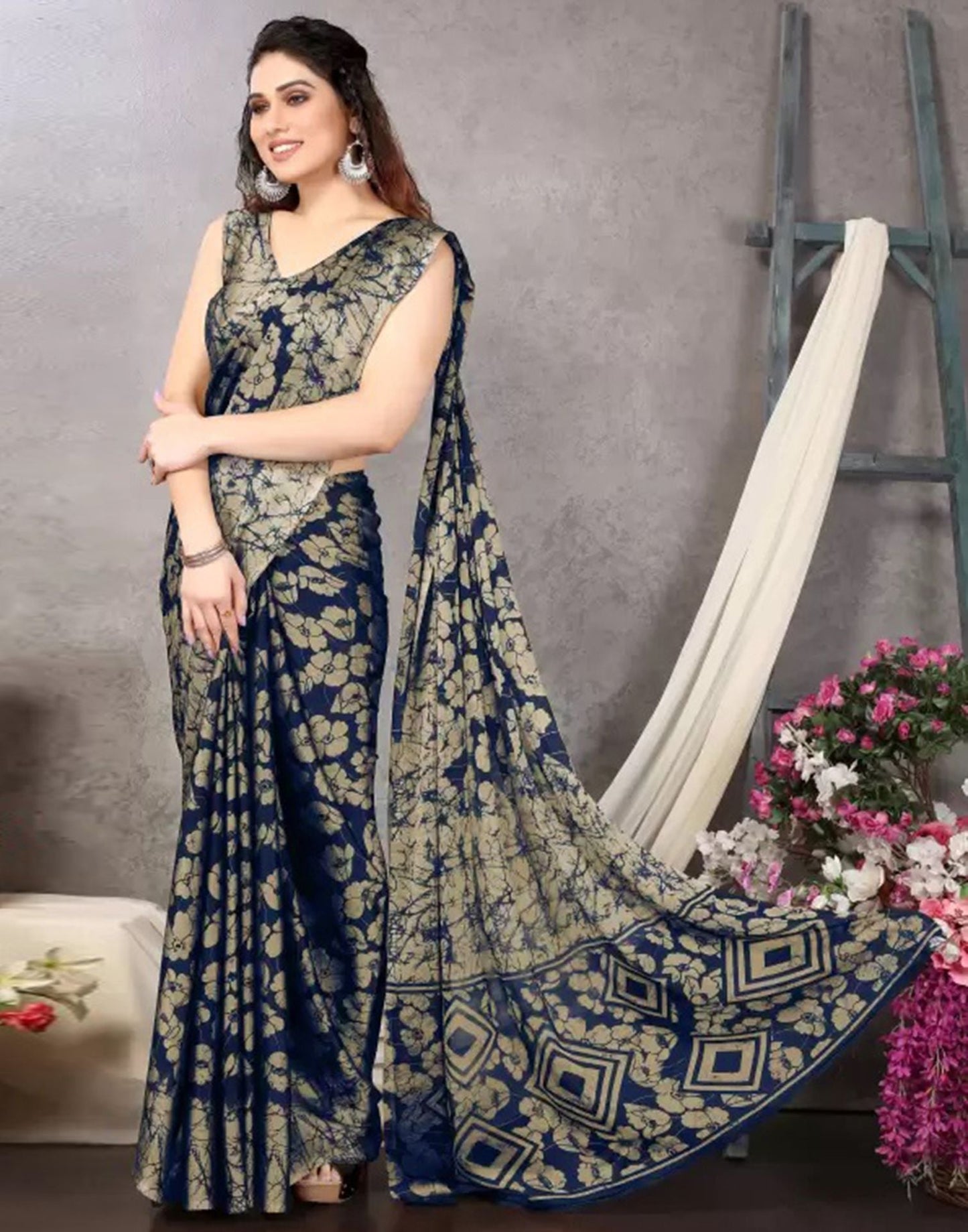 Blue Chiffon Printed Saree | Sudathi