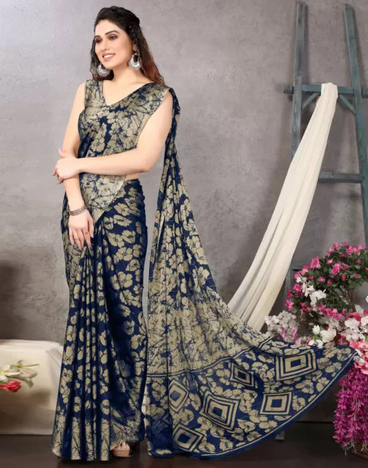 Blue Chiffon Printed Saree | Sudathi