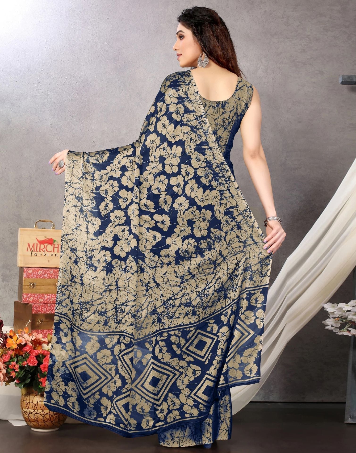Blue Chiffon Printed Saree | Sudathi