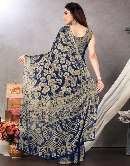 Blue Chiffon Printed Saree | Sudathi