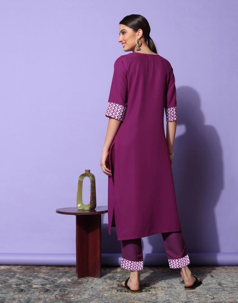 Dark Magenta Plain Rayon Straight Kurta Set