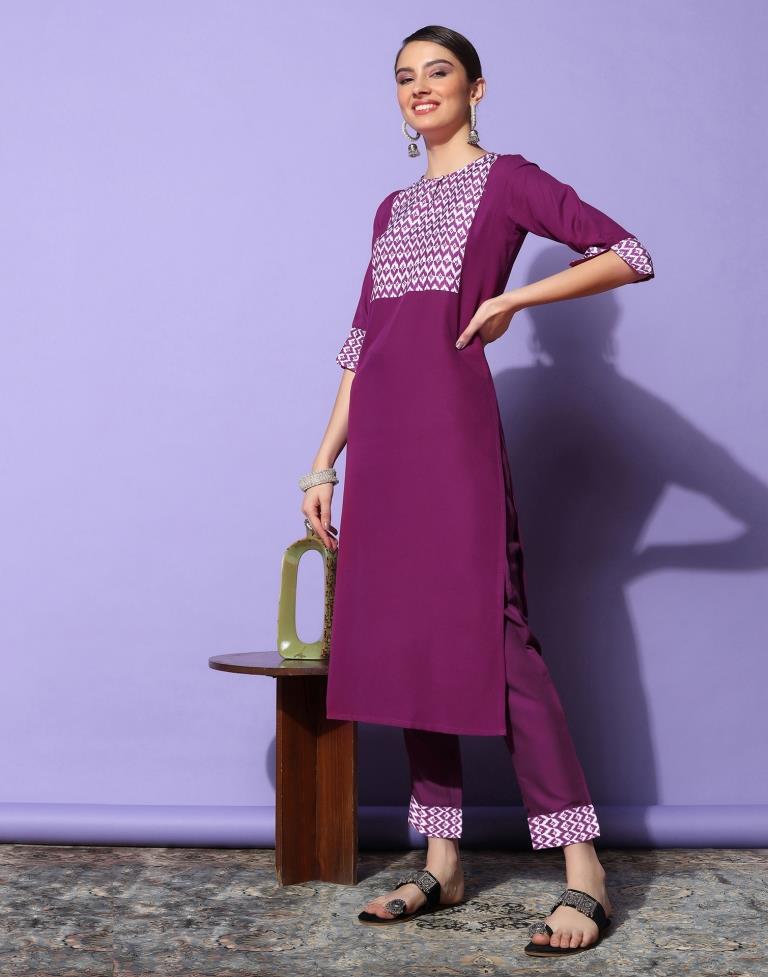 Dark Magenta Plain Rayon Straight Kurta Set