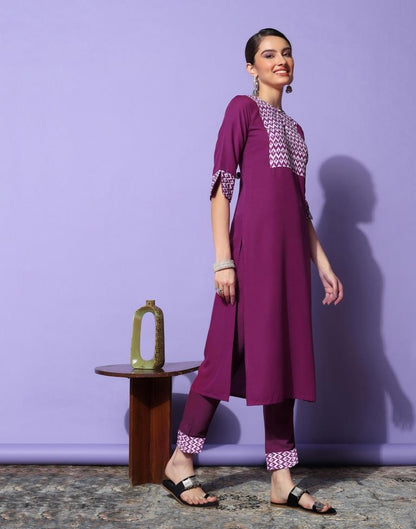 Dark Magenta Plain Rayon Straight Kurta Set