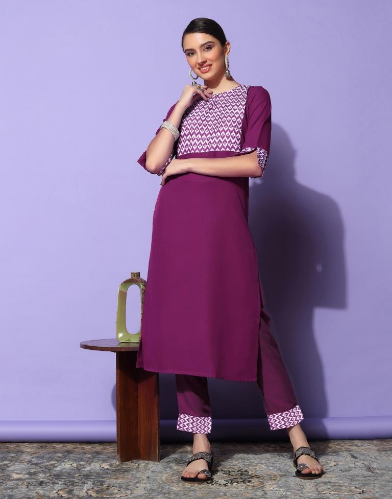 Dark Magenta Plain Rayon Straight Kurta Set