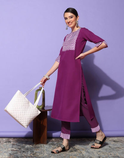 Dark Magenta Plain Rayon Straight Kurta Set