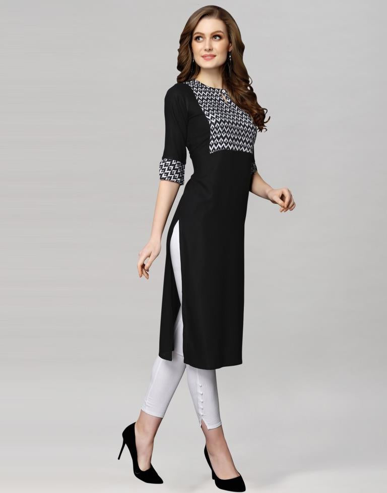 Black Coloured Rayon Printed Kurti With Pant | Sudathi