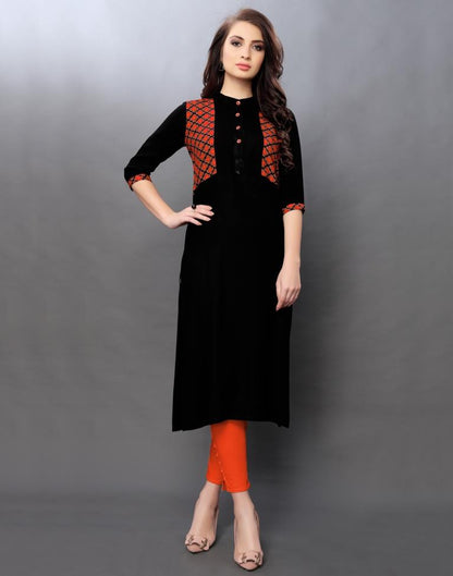 Black Coloured Printed Rayon Kurti | Sudathi