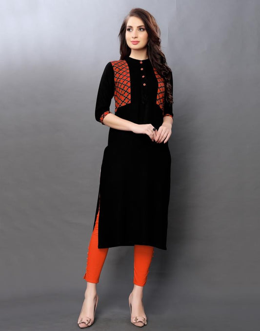 Black Coloured Printed Rayon Kurti | Sudathi