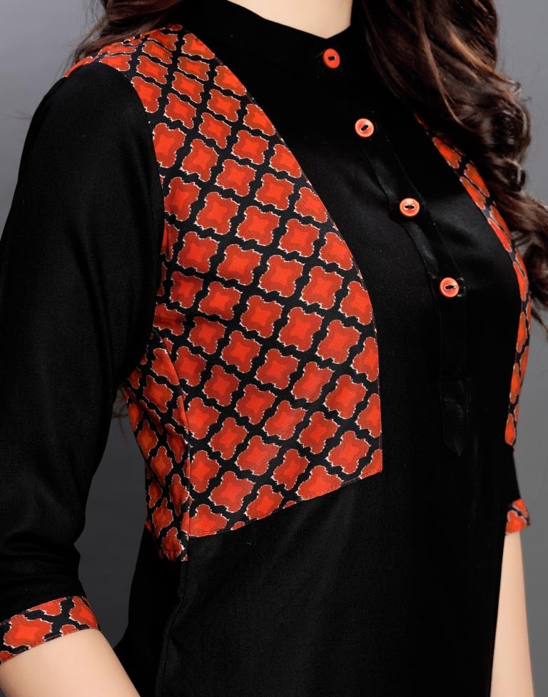 Black Coloured Printed Rayon Kurti | Sudathi