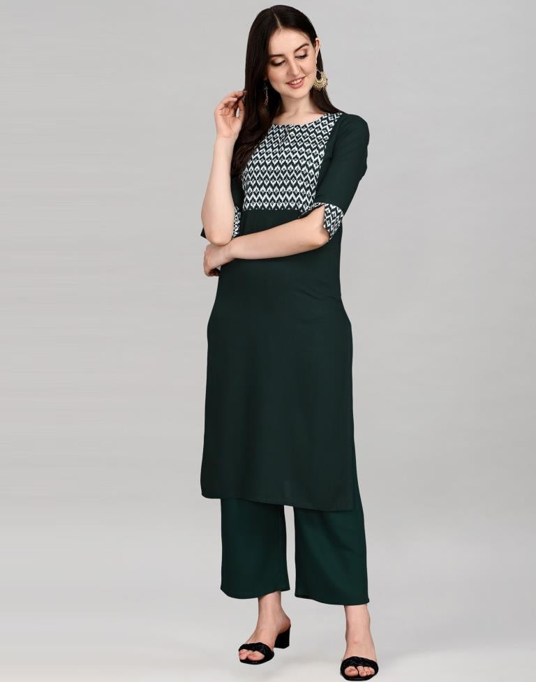 Bottle Green Printed Kurti | Sudathi