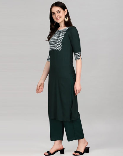 Bottle Green Printed Kurti | Sudathi