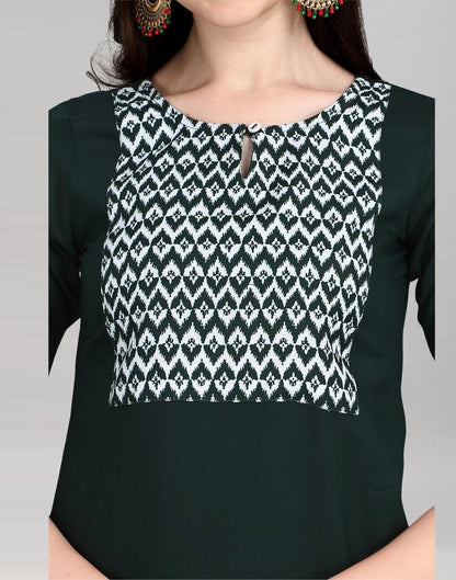 Bottle Green Printed Kurti | Sudathi