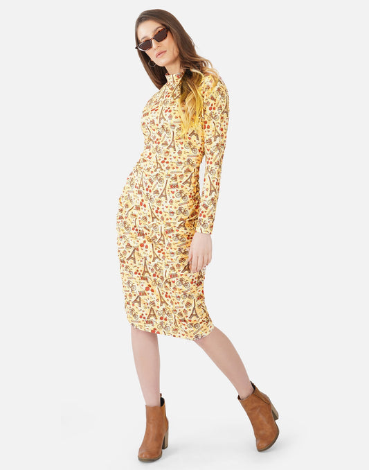 Light Yellow Printed Bodycon | Sudathi