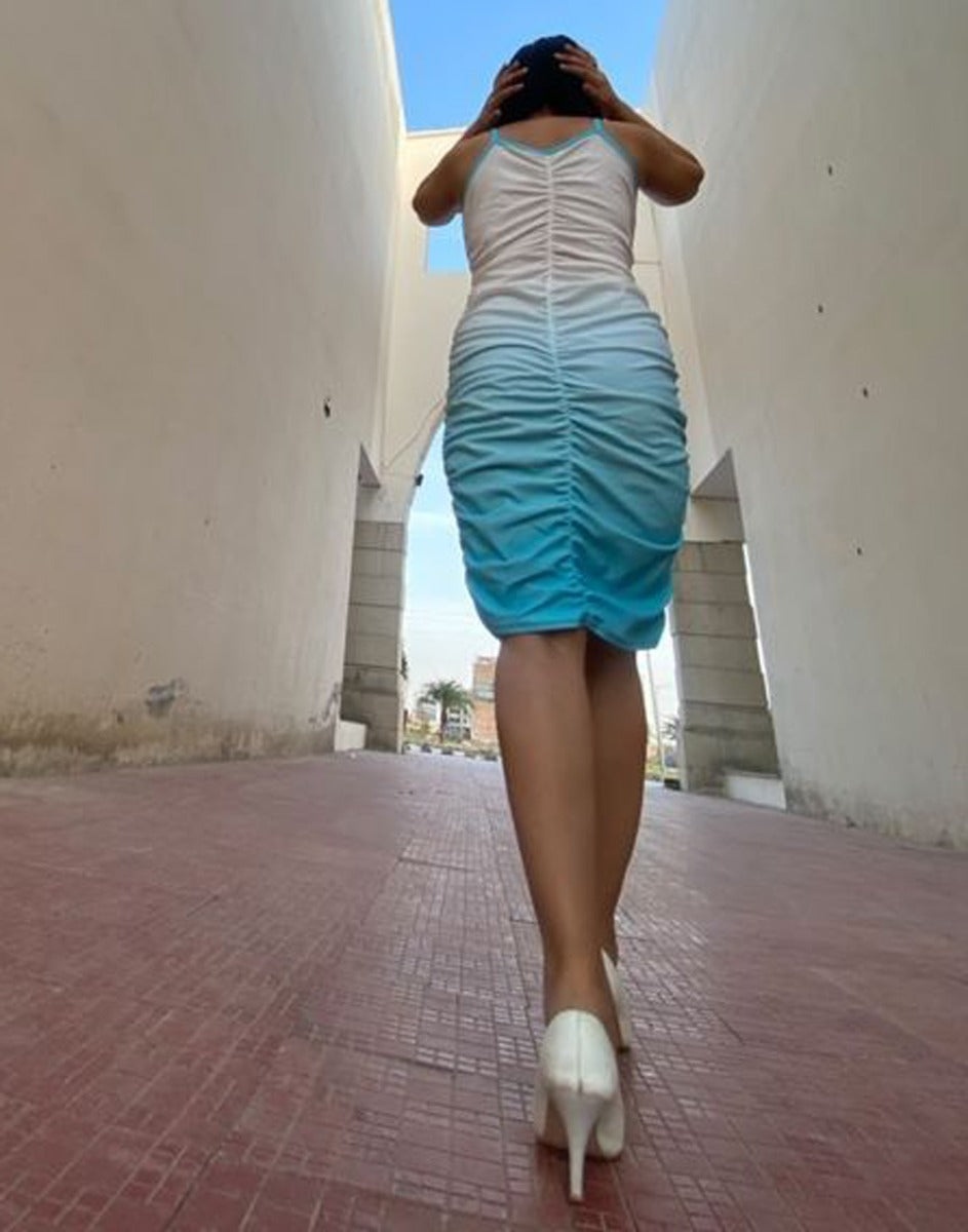 Sky Blue Ruched Bodycon Dress | Sudathi
