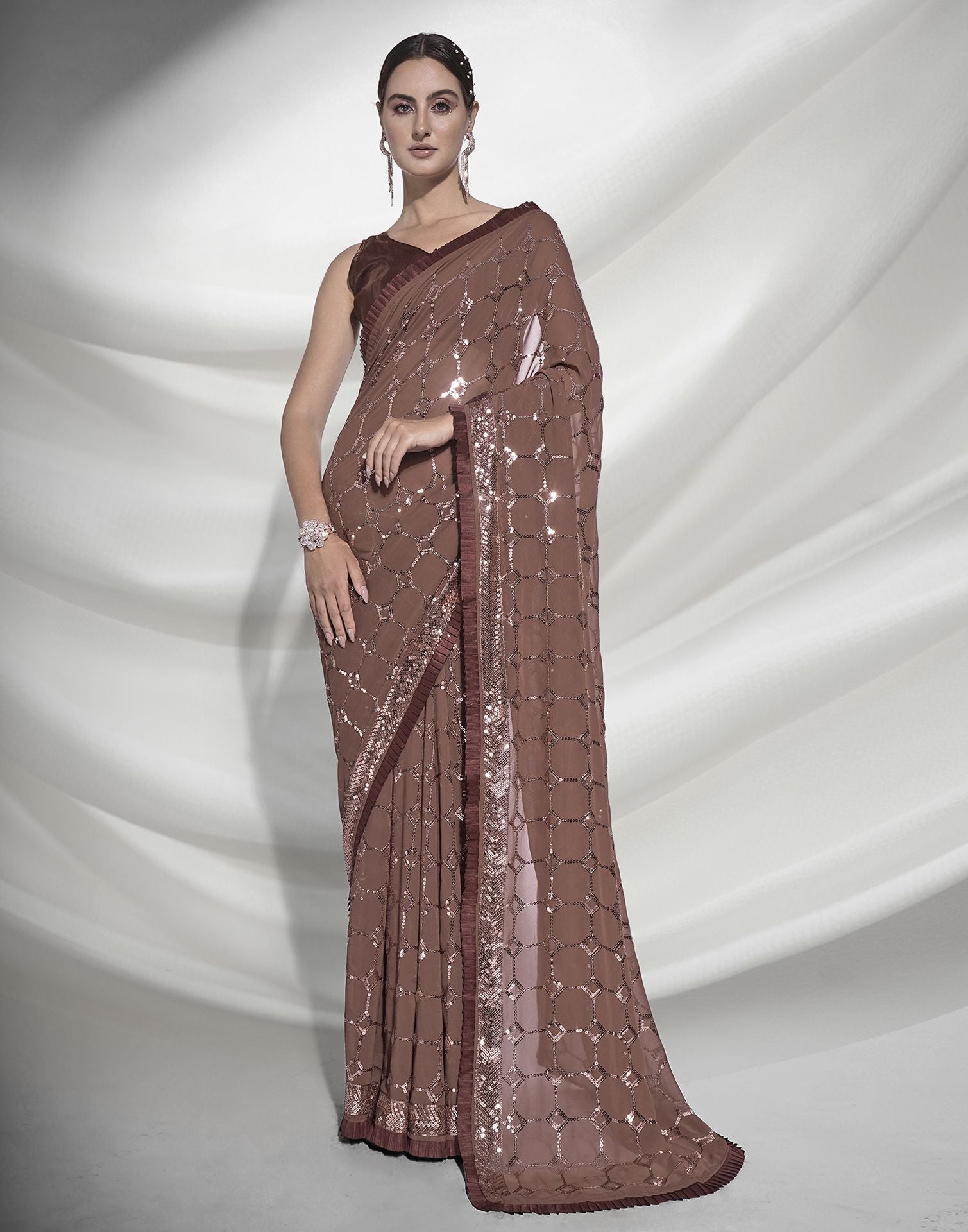 Brown Sequence Saree | Leemboodi