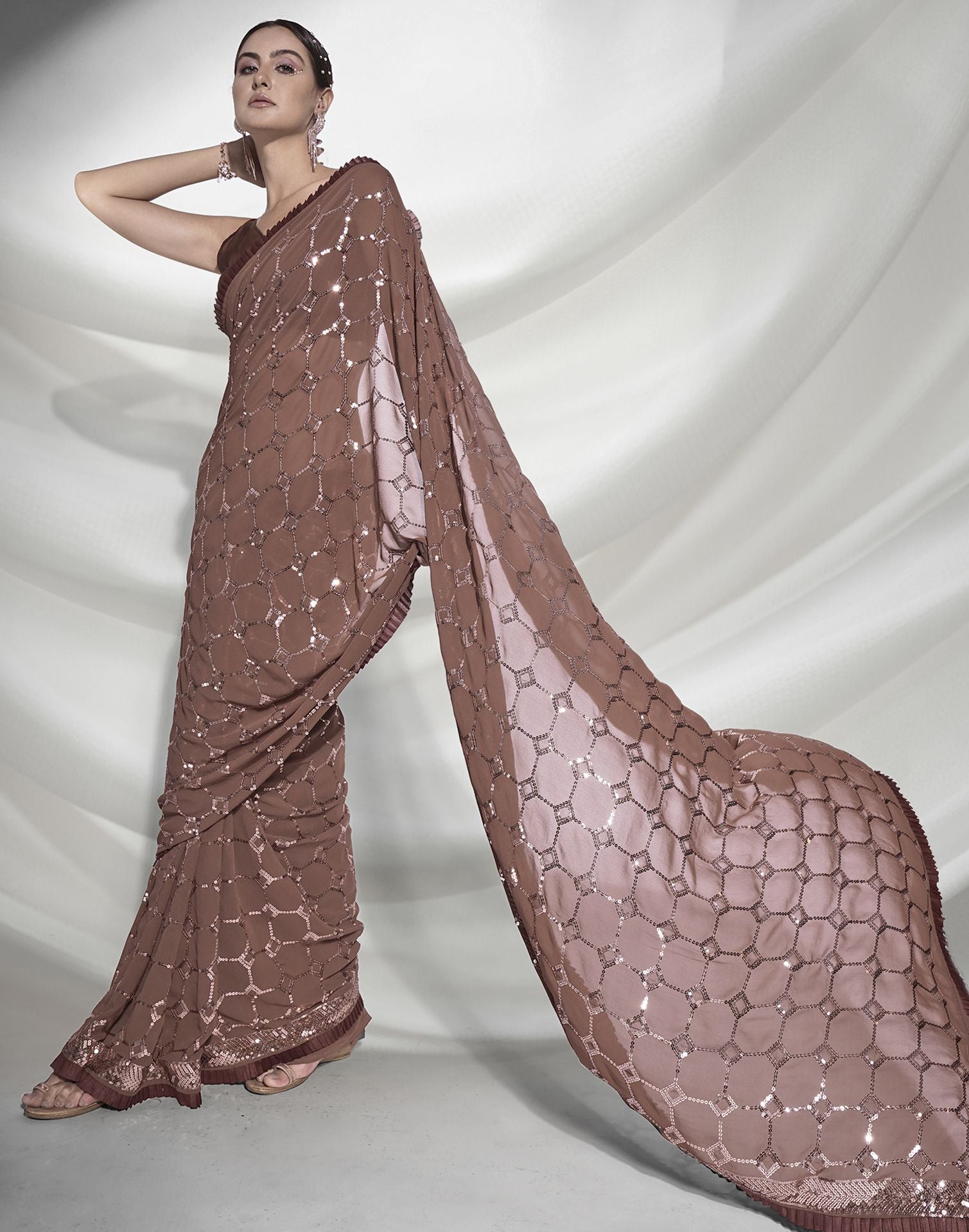 Brown Sequence Saree | Leemboodi