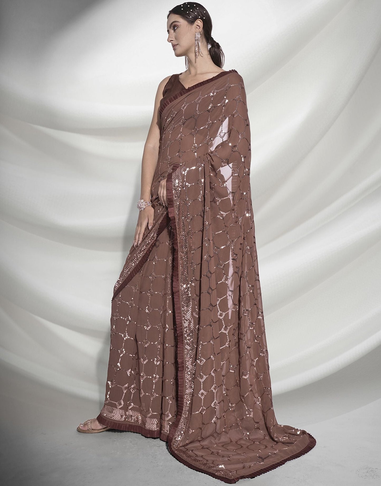 Brown Sequence Saree | Leemboodi
