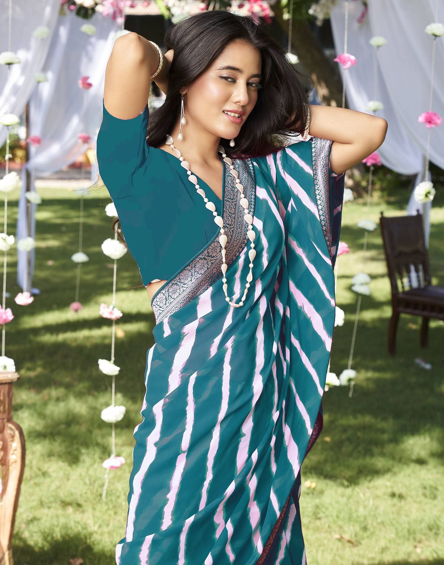 Teal Blue Printed Saree | Leemboodi